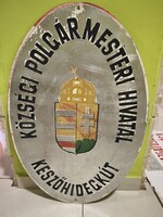 Ovális Címeres alumínium tábla, Községi Polgármesteri Hivatal Keszőhidegkút