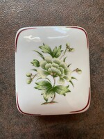 Hollóházi porcelán ékszerdoboz / bonbonier - Zöld Hortenzia mintás