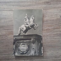 Drezda, Németország-Arany lovas szobor fekete-fehér képeslap az 1970-1980-as évekből, írott