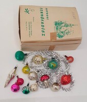 Christmas tree ornaments, old Sopron Christmas ornaments in a box