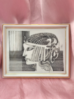 MAKULÁTLAN ÁLLAPOTÚ! Hollóházi Szász Endre női portré porcelánkép fekete-fehér