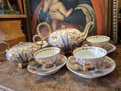 ANTIK KÉZZEL FESTETT ARANYOZOTT PORCELÁN TEÁS KÉSZLET