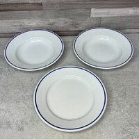 Zsolnay Pécs fehér kék csíkos porcelán tányér szett