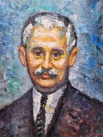 Emil Vén: Portrait of Gyula Krúdy (oil painting in frame) - famous writer's portrait, literature, novelist