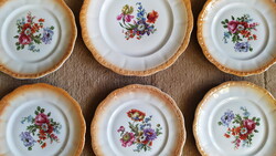 Antik Zsolnay ÉVA porcelán SÜTEMÉNYES KÉSZLET irizáló, lüsztermázas desszertes szett