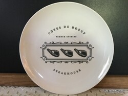 STEAK TÁL -  ÚJ -  FRANCIA - PORCELÁN - JELZETT - 25 cm - HÓFEHÉR