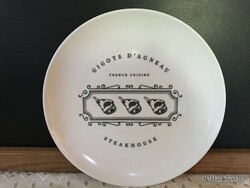 STEAK TÁL -  ÚJ -  FRANCIA - PORCELÁN - JELZETT - 25 cm - HÓFEHÉR