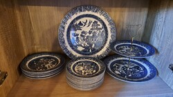 Angol Churchill Blue Willow porcelán süteményes készlet