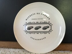STEAK TÁL -  ÚJ -  FRANCIA - PORCELÁN - JELZETT - 25 cm - HÓFEHÉR