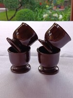Retro glazed ceramic PÁLINKA SHOT GLASS / SOFT-BOILED EGG CUP set