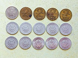 Magyarország 15 db Különböző Érme 1 2 5 Forint 1967-1989