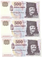3 x 500 forint 2005 "EB" UNC Sorszámkövetők (1 db. elkelt)