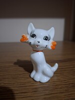 Porcelán cica, macska. 9,1 cm. Hibátlan. Jelzett