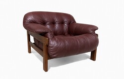 Wood Art / Jean Gillon brazilian designer armchair – jacaranda wood, original leather, 1970s