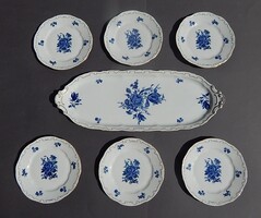 Zsolnay kék rózsás  6+1 darabos süteményes,szendvicses készlet
