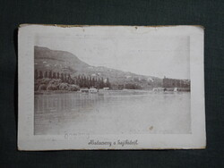 Képeslap,Balaton,Badacsony,látkép a hajóhídról,20 fillér sorsjegy,Veszprém színházépítés,1906-