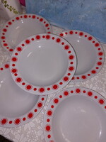 Retro Alföldi piros napocskás, porcelán mély tányér