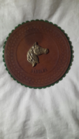 Bábolnai lovas wall decoration, bronze horse head cast on a brown leather base. T