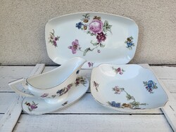 Antik Pirkenhammer Chechoslovakia porcelán_bazsarózsás tálalószett