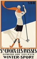 H.R Francia vintage art deco sí reklám plakát reprint nyomat téli sport sípálya síző síelés divat