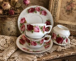 Rózsás hosszú kávés & cappuccinos csésze+ alátét..