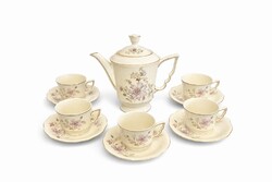 Zsolnay manófüles porcelán kávéskészlet, kézzel festett, 5 személyes