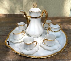 Antik hatszemélyes M.Z. AUSTRIA Moritz Zdekauer porcelán kávéskészlet Párisi Nagy Áruház jelzés