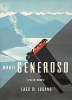Monte Generoso Luganoi tó 1939 art deco reklám plakát reprint nyomat olasz tájkép fogaskerekű vasút
