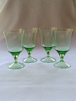 Elegáns formájú vintage zöld üveg 4 darabos talpas POHÁRKÉSZLET