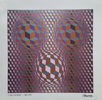 Victor Vasarely (1906-1997) : Hatsoeg, offszet 1986-ból, 15eft.