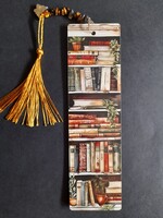 Handmade wooden bookmark (for books), with mineral beads, butterfly pendant