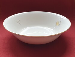 Porcelán tál tálaló mély tányér arany széllel virág mintával köretes leveses