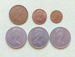 Anglia 6 db Különböző Érme 1/2 1 Penny 2 10 Pence 1968-1976