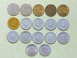 Magyarország 17 db Különböző Érme 1 2 5 Forint 1967-1989