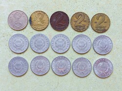 Magyarország 15 db Különböző Érme 1 2 5 Forint 1967-1989