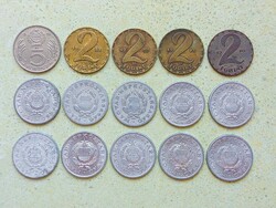 Magyarország 15 db Különböző Érme 1 2 5 Forint 1967-1989