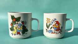 Retro lengyel Lubiana porcelán gyerek bögre mese manó mintás 2 db együtt