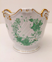 Impozáns! Herendi porcelán barokk kaspó zöld indiai kosár mintás