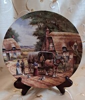 Vidéki jelenetes porcelán falitányér, lovas dísztányér 5 (L5209)
