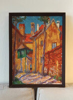 Szepes Gyula (1902-1992): Utcarészlet olajfestmény