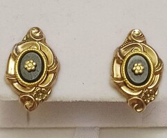 Biedermeier Aranyozott Ezüst Fülbevaló Ónix