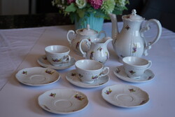 Zsolnay porcelán kávéskészlet - virágmintás, 3 csésze + 6 alátét