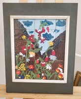 Szép tűzzománc kép   35x45  cm kerettel - Tavasz a hegyekben nagyobb méret