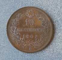 Olaszország 10 centesimi 1867 T