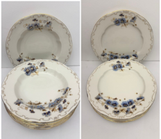 Zsolnay porcelán búzavirág mintás lapos és mély porcelán tányér
