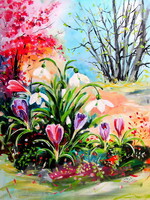 Snowdrops and crocus - acrylic painting / Hóvirágok és krókuszok - akril festmény