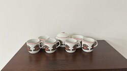 Hollóháza porcelán páva mintás kávés teás szett