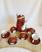 Gyönyörű bordó-arany színű, teljes Hollóházi porcelán kávés szett.
