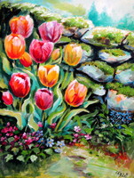 Tulips in the garden - acrylic painting /Tulipánok a kertben- akril festmény