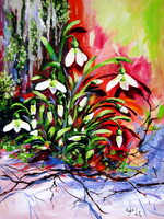 Snowdrops in the garden - acrylic painting / Hóvirágok a kertben - akril festmény